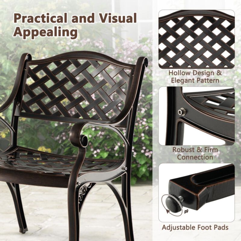 Hivvago Cast Aluminum Dining Chairs Set of 2 with Patio Chairs Armrests Flower Pattern