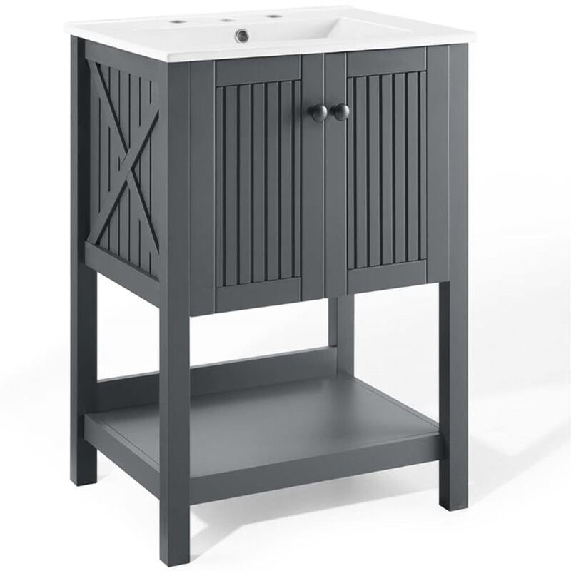 Modway Steam Bathroom Vanity Cabinet, 24" with White Sink, Gray image number 0