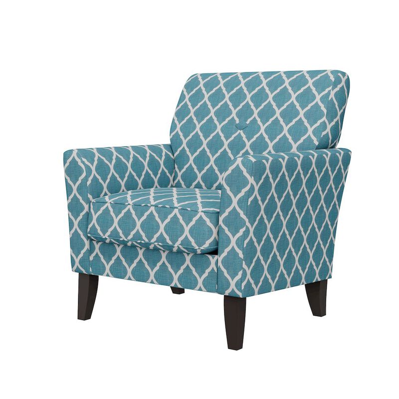 HL Home Furnishings Alex Transitional Flared Arm Armchair in Turquoise Trellis
