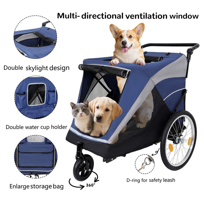 100LB Capacity 2-in-1 Pet Bike Trailer & Push Cart with Storage Pockets & Quick-Release Wheels image number 3