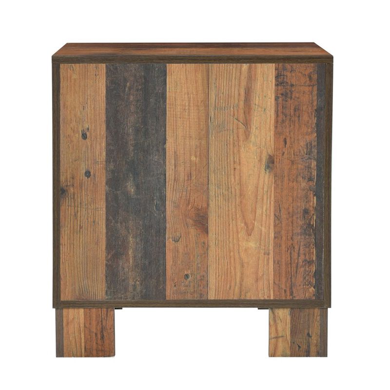 2 Drawer Rustic Nightstand with Nails and Grain Details, Dark Brown-Benzara image number 4