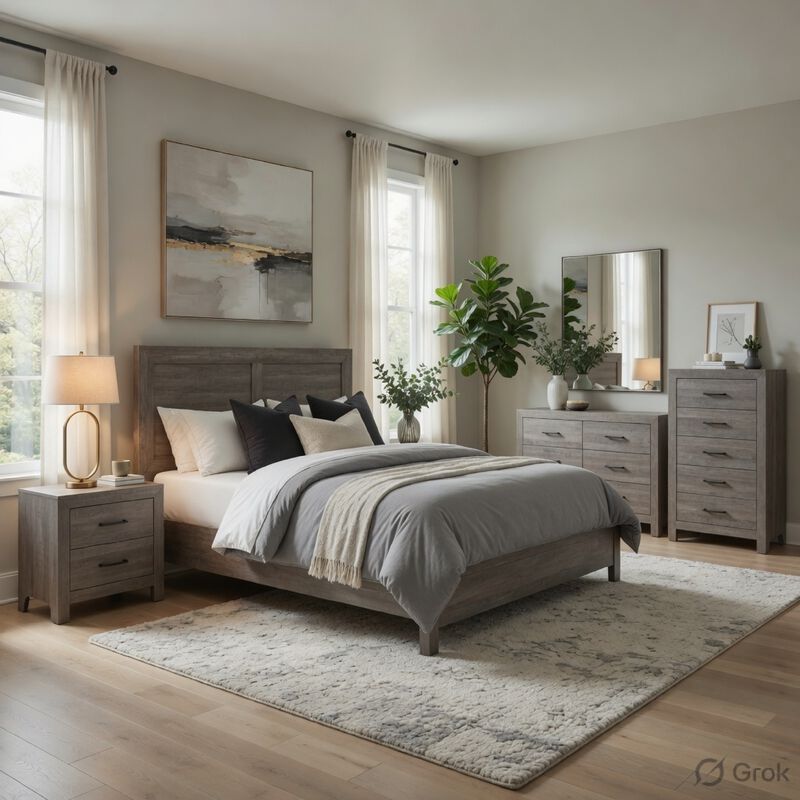 Queen Size Bedroom Set, Gray Finish, Panel Headboard, 5-Piece Set with Bed, 2 Nightstands, Dresser and Chest image number 8