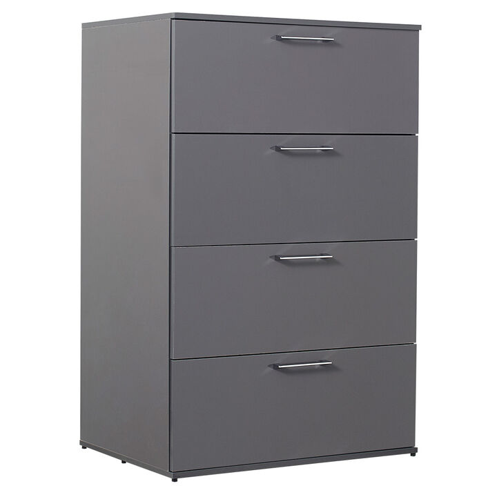 Eli  48 Inch Tall Dresser Chest, 4 Big Storage Drawers, Glossy Gray Finish - Benzara