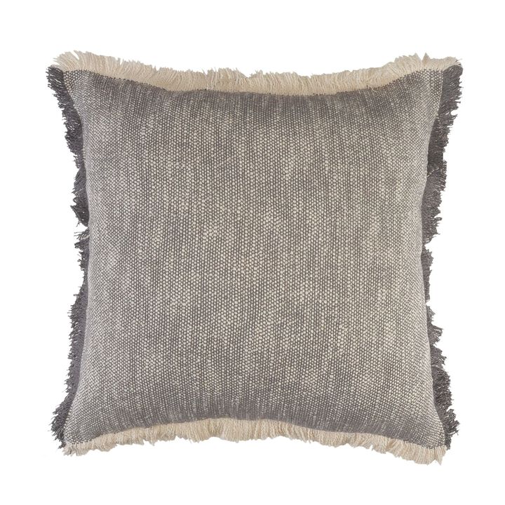 20" Gray and White Two Tone Hand Woven Square Throw Pillow