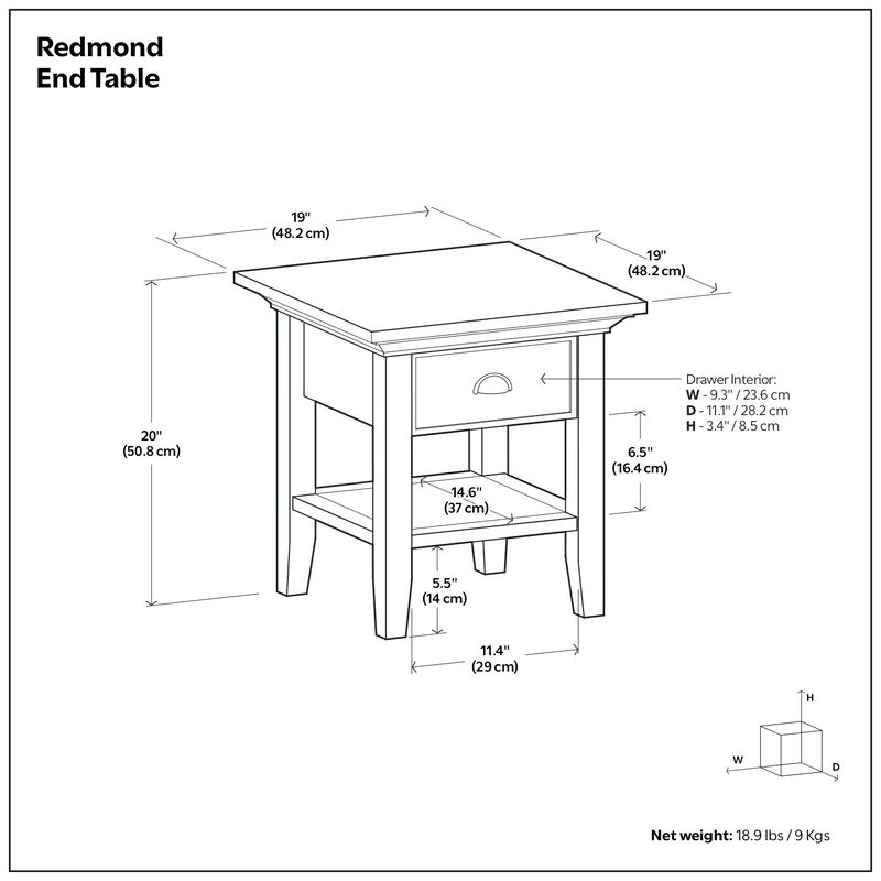 Redmond SOLID WOOD 19 inch Wide Square Transitional End Side Table in Rustic Natural Aged Brown