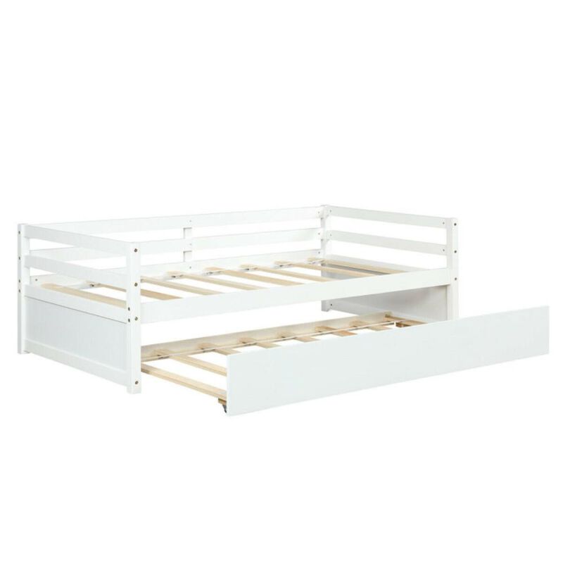 Hivvago Twin Size Trundle Platform Bed Frame with  Wooden Slat Support