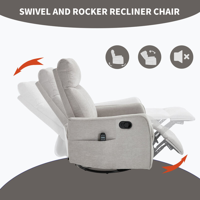 Heat Massage Manual Recliner Chair with Rocker and Swivel in Fabric for Living Room image number 8