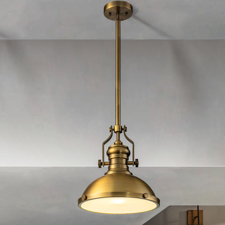 1-Light 13" Modern Industrial Antique Brass Single Dome Pendant Light For Kitchen Island