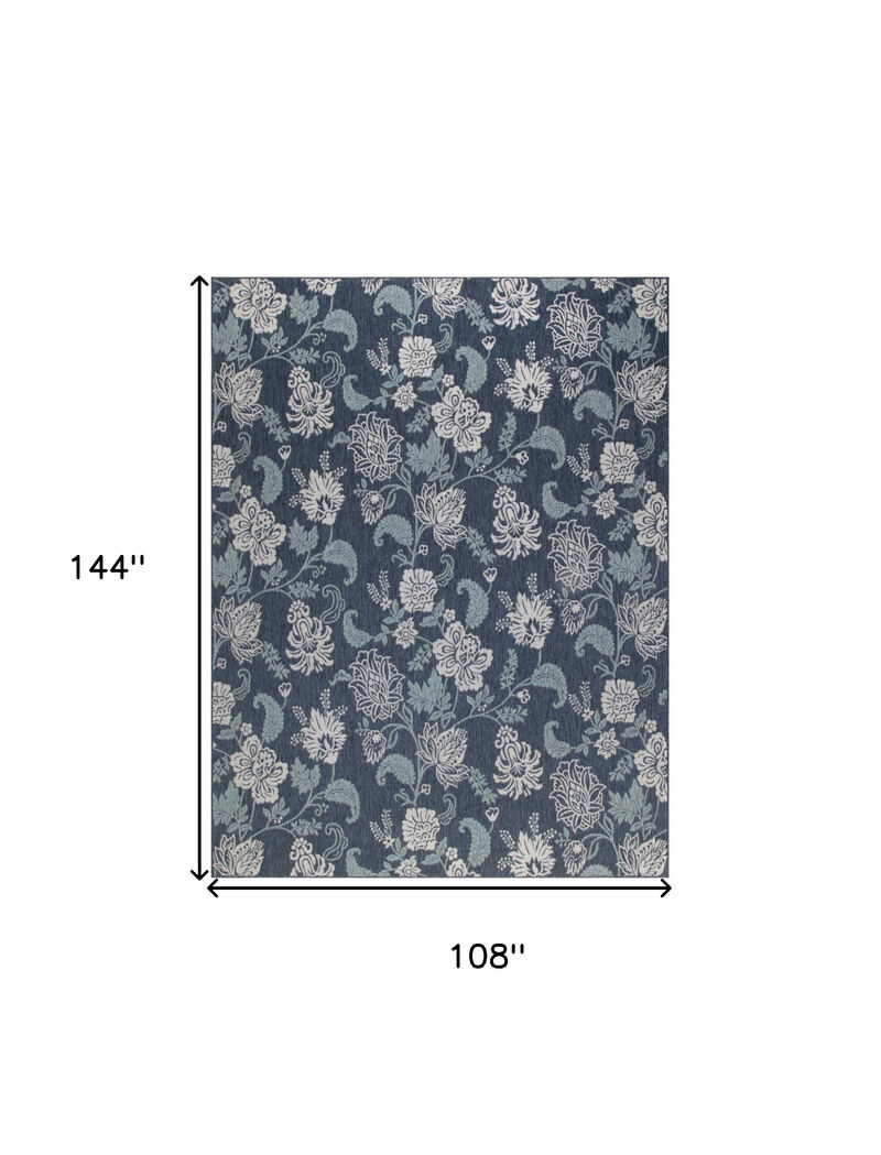 HomeRoots 9' X 12' Navy Blue And Ivory Floral Indoor Outdoor Area Rug image number 4