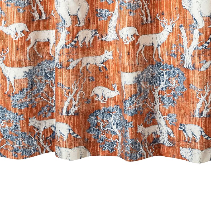 Gin 72 Inch Shower Curtain, Fun Deer and Bears Print, Orange Microfiber-Benzara