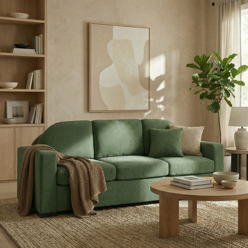 Merax Modern Curved Back Chenille 3-Seater Sofa with Pocket Spring Cushions image number 1