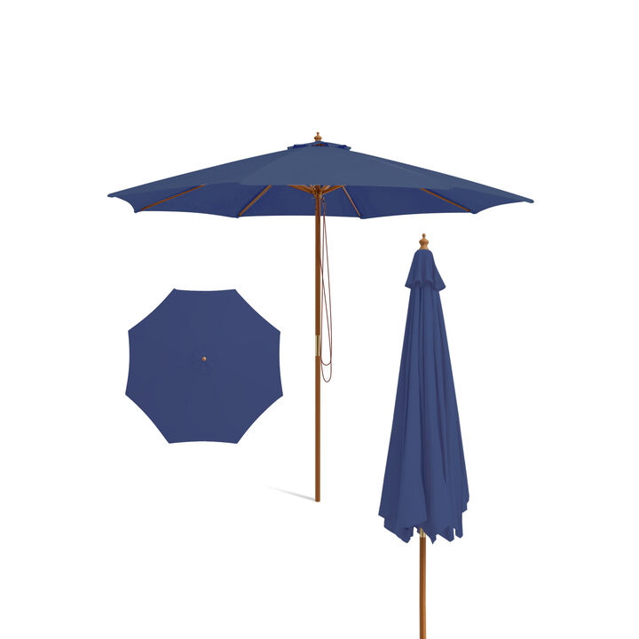 Patio Umbrella with 8 Wooden Ribs and 3 Adjustable Heights
