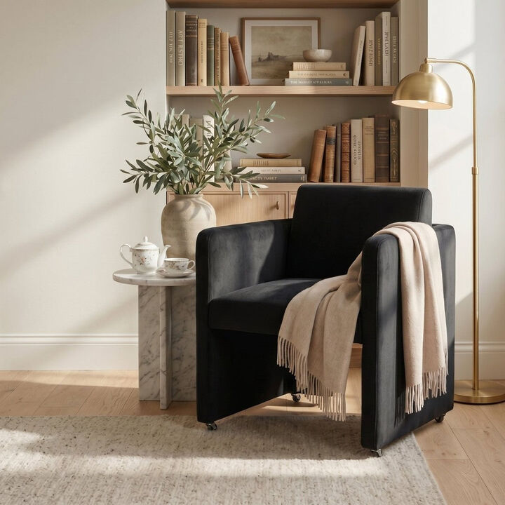 Envelor Modern Velvet Upholstered Barrel Accent Chair with Solid Wood Legs