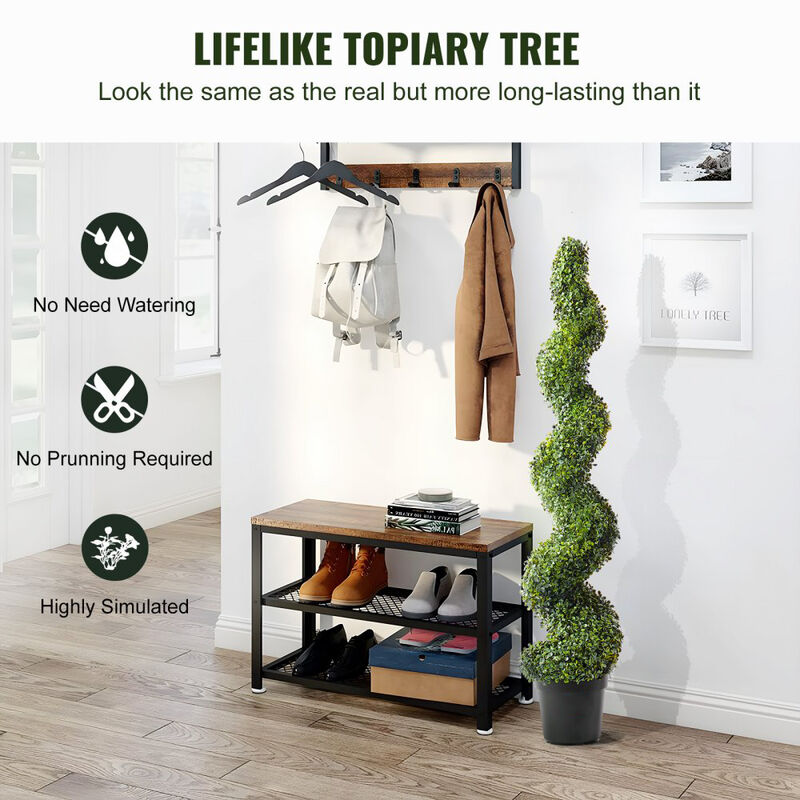 Faux Spiral Topiary Trees Set of 2 with Extra Leaves, Decorative Pots, UV Rated image number 3