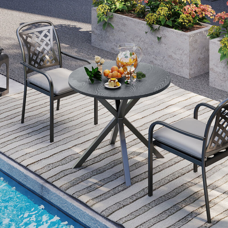 Round Patio Bistro Table with Wood-Style Top and Sturdy X-Shaped Legs-Grey image number 4