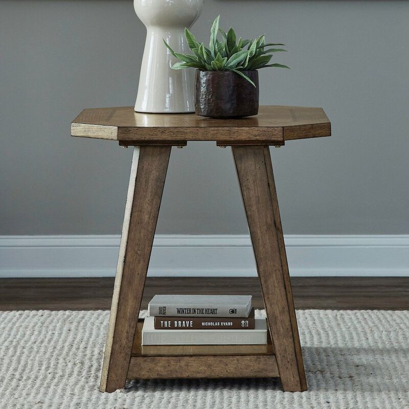 Liberty Furniture Carolina Park Octagonal End Table for Living Room - Amber Brown Oak image number 6