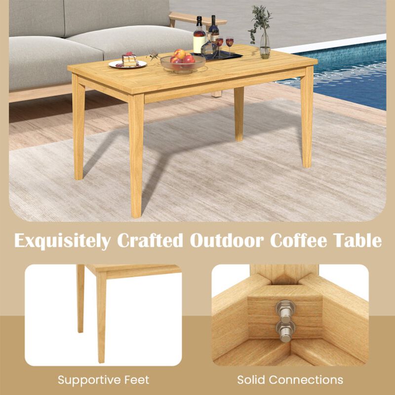 20"x35.5" Outdoor Teak Wood Coffee Table with Slatted Top for Balcony image number 4