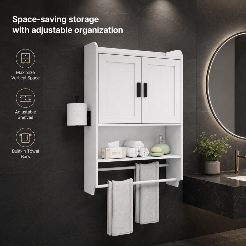 ELEMENT ACE Wall Mounted Bathroom Cabinet with Doors, Adjustable Shelf, Towel Bar, Paper Holder, Over Toilet Medicine Organizer image number 4