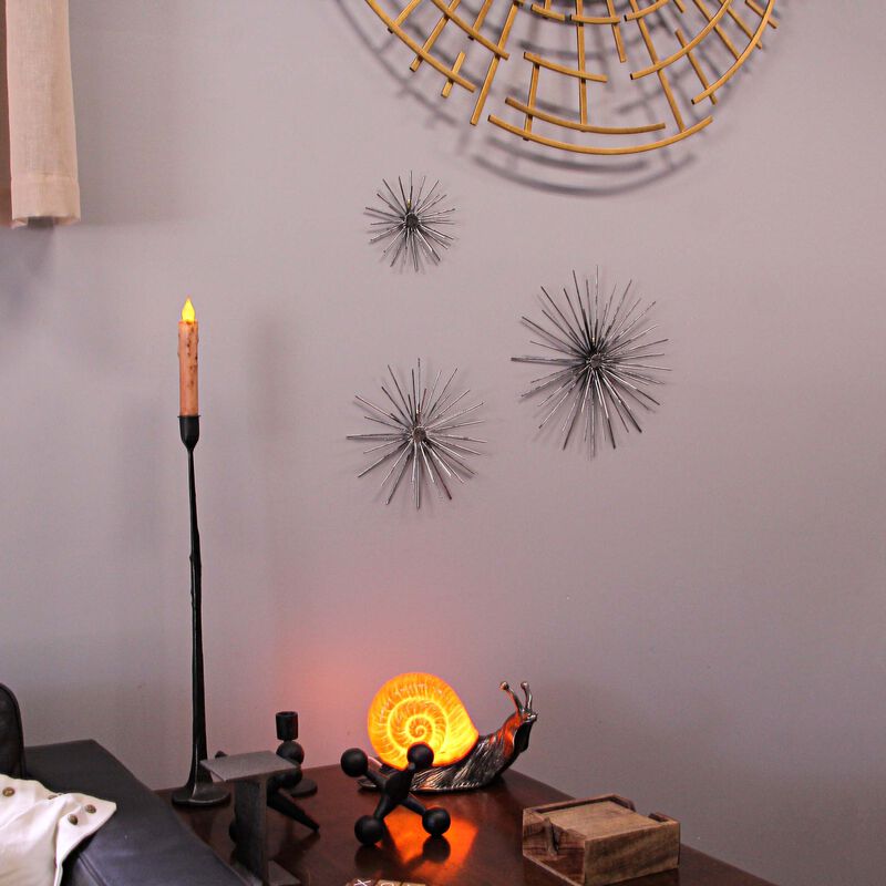 Aged Silver Finish Mid-Century Modern Atomic Star Burst Wall Sculptures Set of 3 image number 6