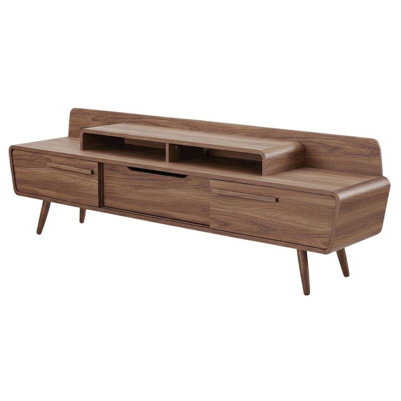 Brown wood TV stand with spacious surface and sturdy design image number 0