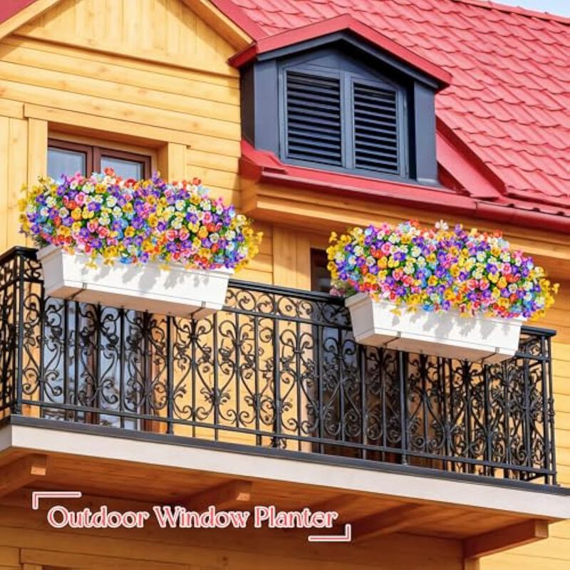 24 Bundle Artificial Pansy Flowers UV Resistant Outdoor Window Box Decor image number 3