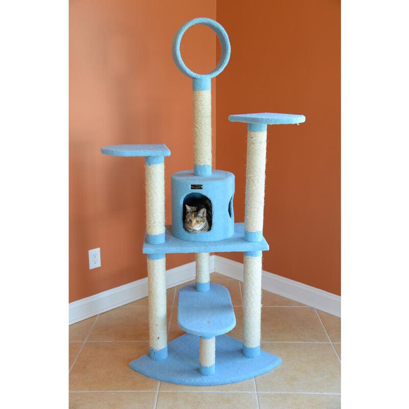 Armarkat 65-Inch Classic Real Wood Cat Tree In Sky Blue, Five Levels
