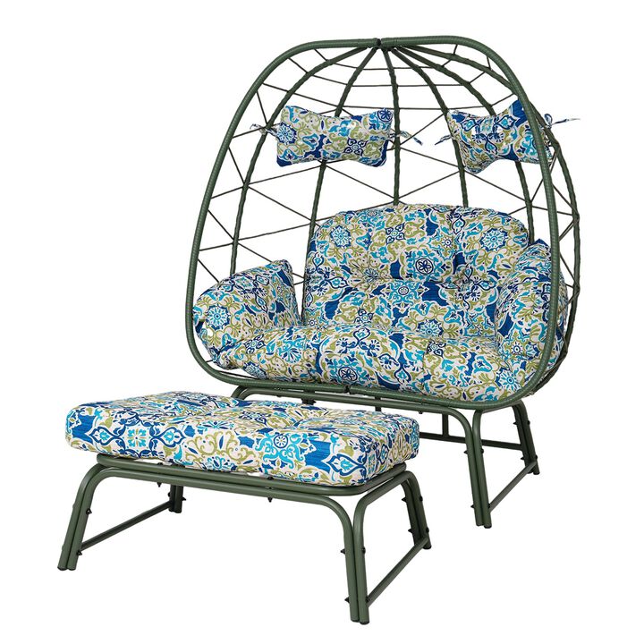 Hivvago Wicker Egg Loveseat with Cushioned Ottoman
