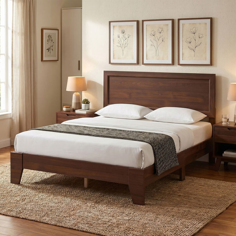 Full Size Upholstered Bed Frame with Headboard, No Box Spring Needed image number 2