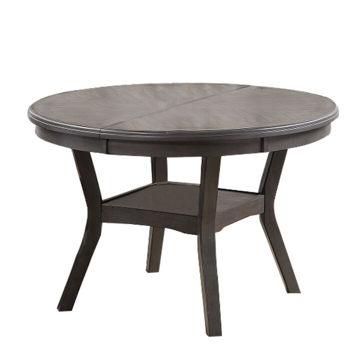 Round Top Wooden Dining Table with Boomerang Legs, Dark Gray-Benzara