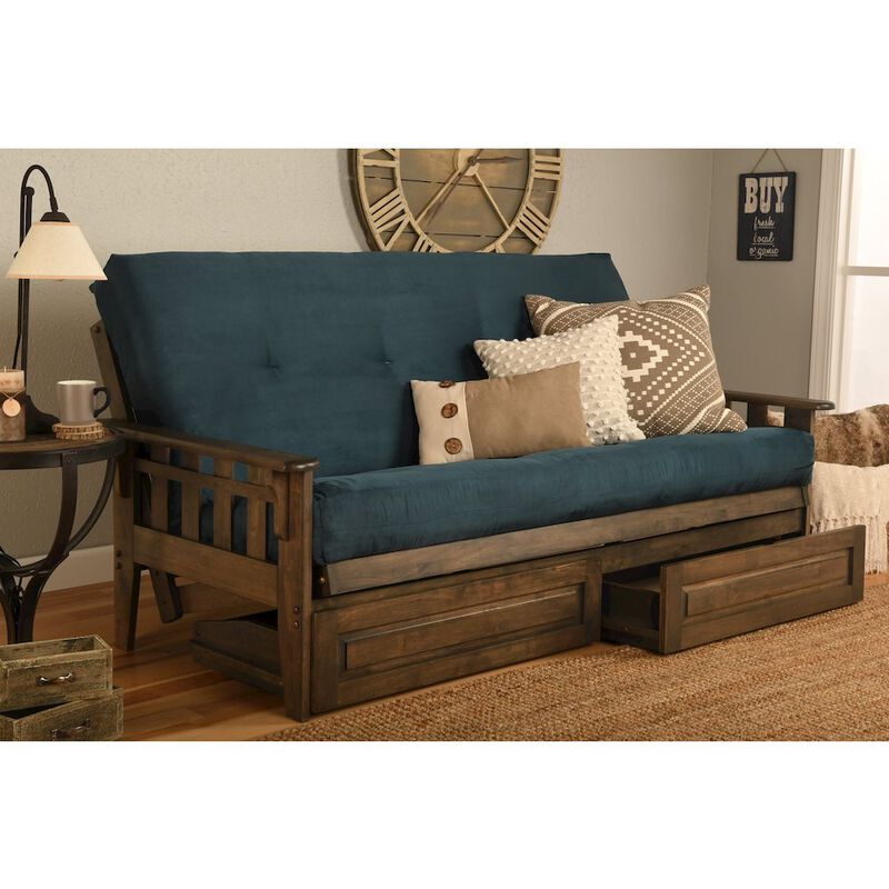 Tacoma Frame-Rustic Walnut Finish-Suede Navy Mattress-Storage Drawers image number 1
