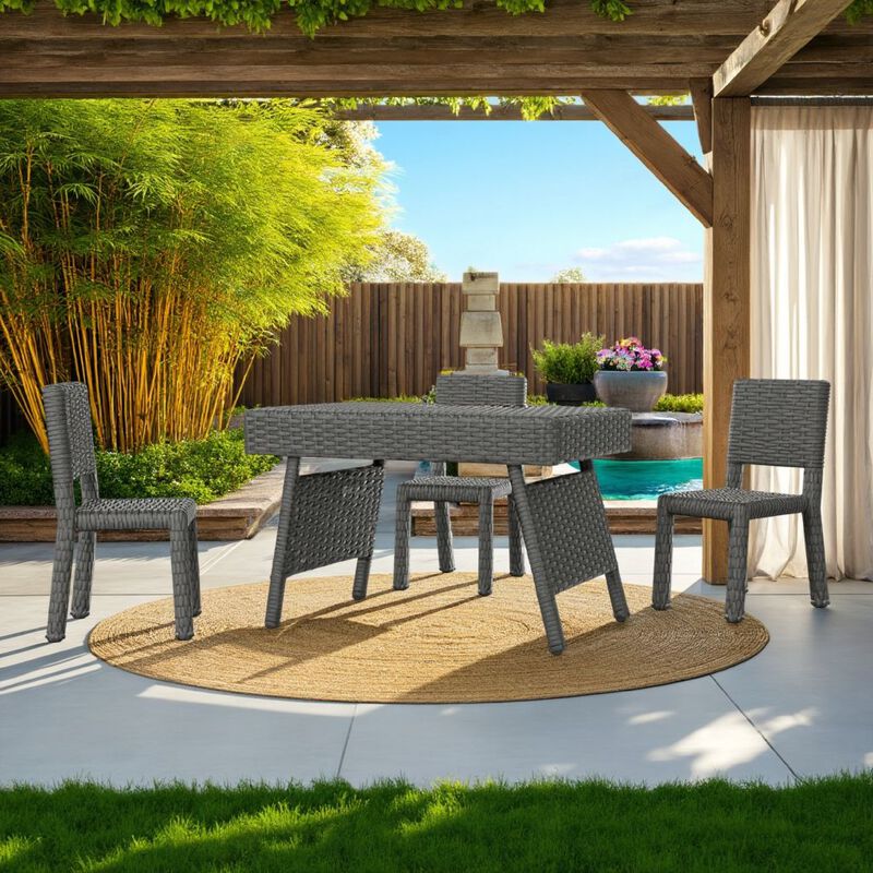 Mach Snack Table, Dark Gray Outdoor Safe Wicker and Iron Frame, 24 Inch - Benzara