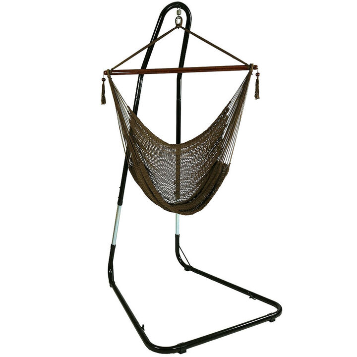 Sunnydaze Extra Large Rope Hammock Chair with Adjustable Stand - Mocha