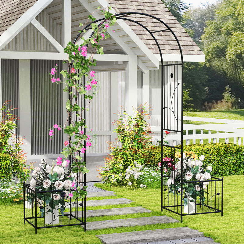 2 in 1 Garden Arbor with 2 Side Planters and 8 Ground Stakes
