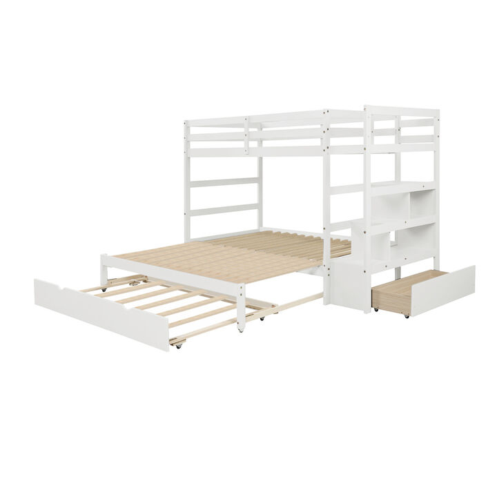 Twin over Twin/King (Irregular King Size) Bunk Bed with Twin Size Trundle, Extendable Bunk Bed