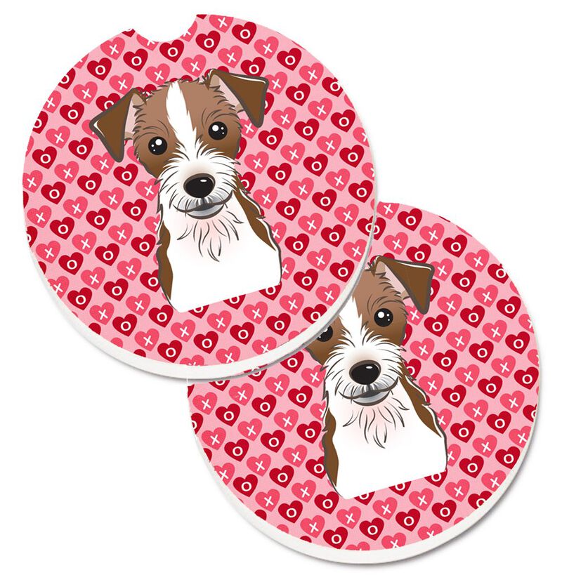 Caroline's Treasures BB5272CARC Jack Russell Terrier Hearts Cup Holder Car Coasters (Set of 2), 2.56, Multicolor