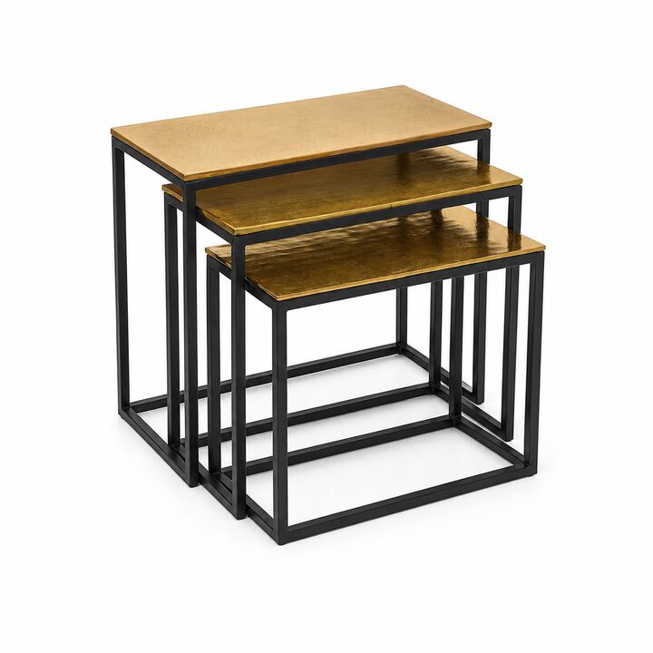 Luxury Nesting Tables Set with Brass Tops & Matte Black Frames
