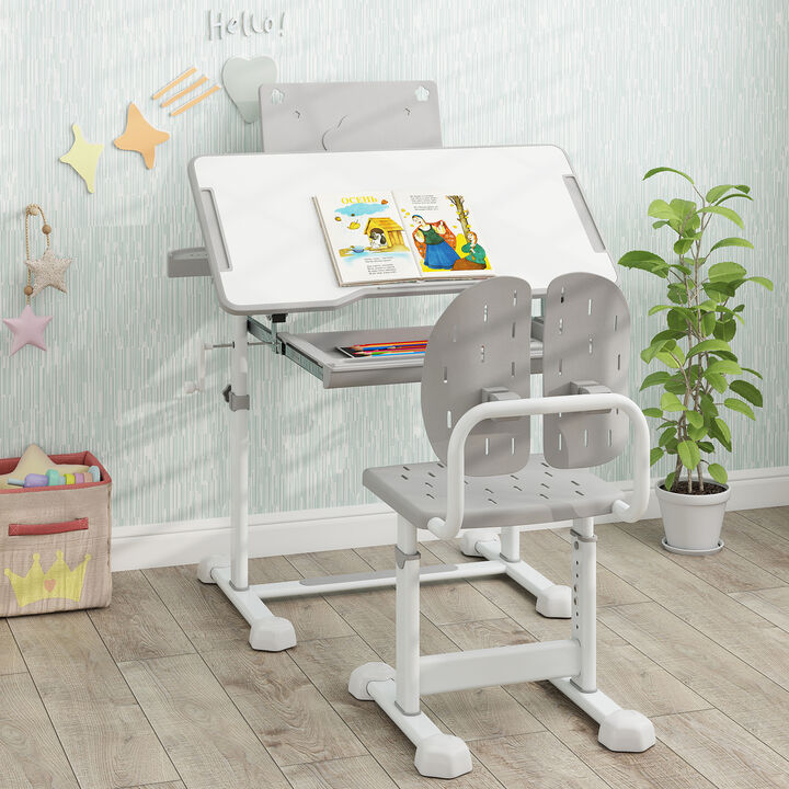 Kids Adjustable Study Desk and Chair with Tilt Top & Book Holder