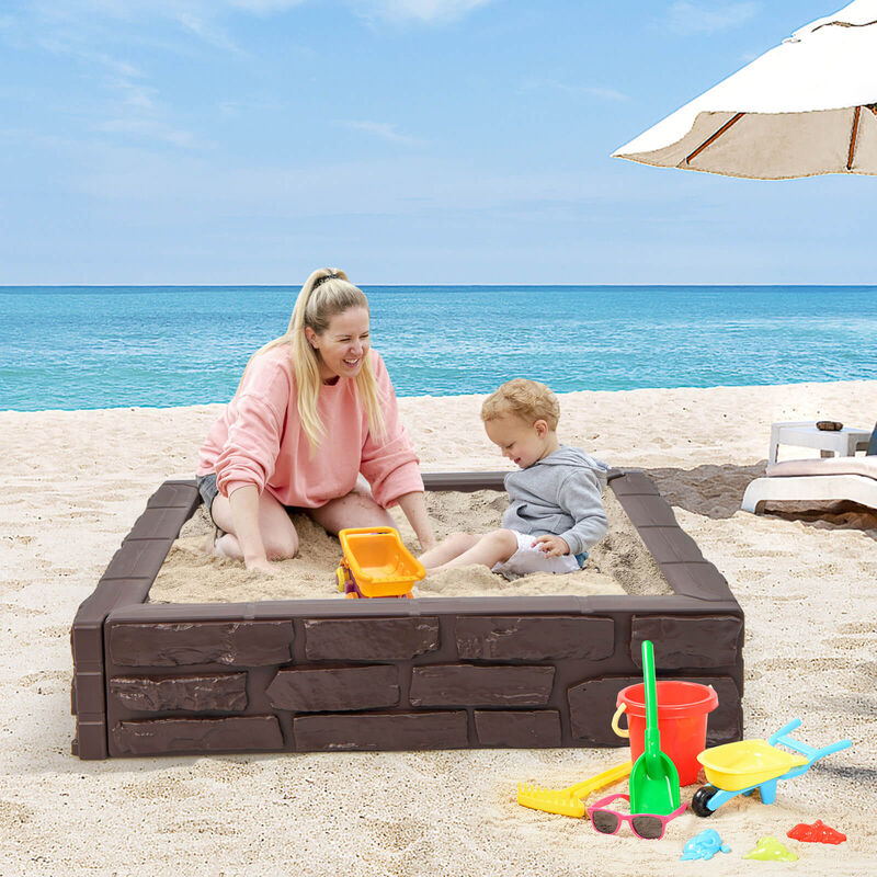 2-In-1 HDPE Kids Sandbox with Cover and Bottom Liner