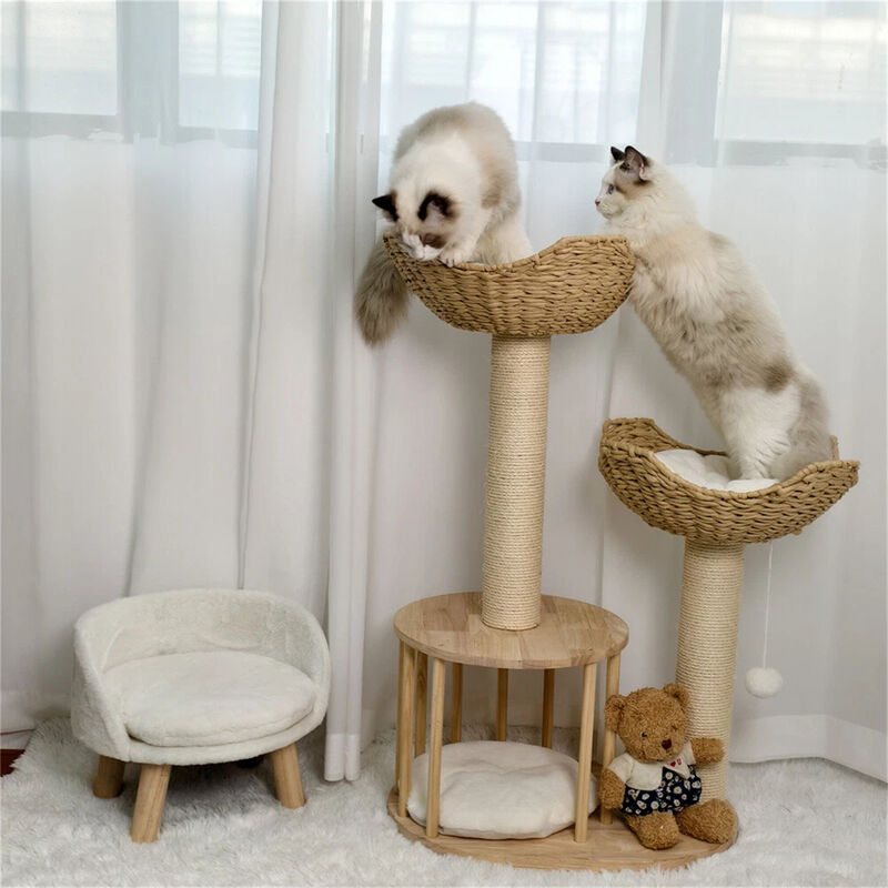 Wood Cat Tree Cat Tower for Indoor Cats w/Scratching Post Perches Hammock Condo image number 2