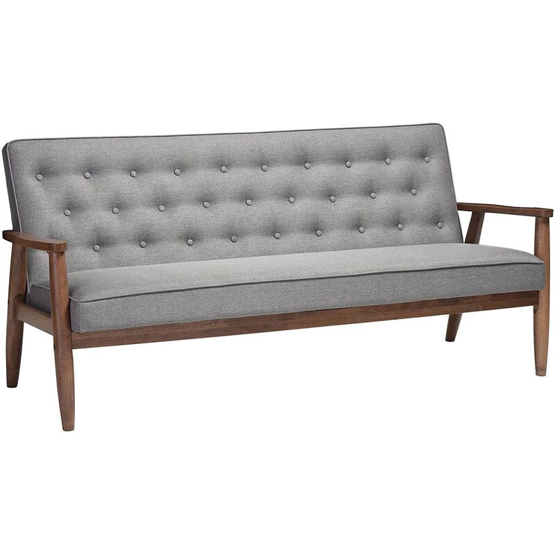 Modern Fabric Sofa with Button Detailing and Solid Wood Finish Frame image number 0