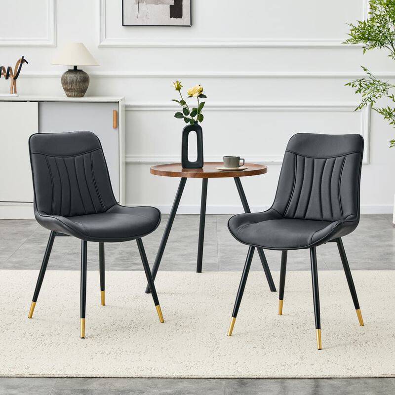 Set of 2 High Back Dining Chairs Faux Leather Channel Stitched Side Chairs with Metal Legs Adjustable Non Slip Feet image number 4