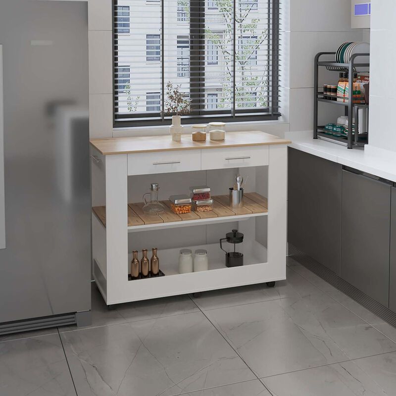 Streamdale Rockaway 2-Drawer 2-Shelf Kitchen Island White And Light Oak image number 1