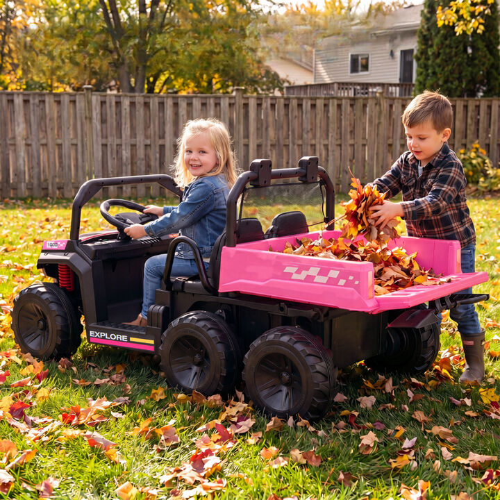 2 Seater 24V Ride On Dump Truck 4WD with Electric Dump Bed and Lights for Kids