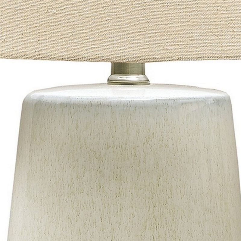Speckled Ceramic Base Table Lamp with Drum Shade, Beige - Benzara