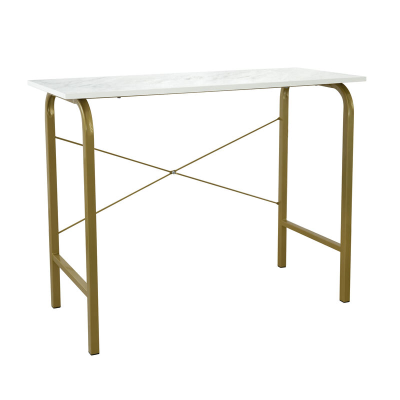 Home Office Computer Desk with Metal Base, Faux Marble/Brass image number 2