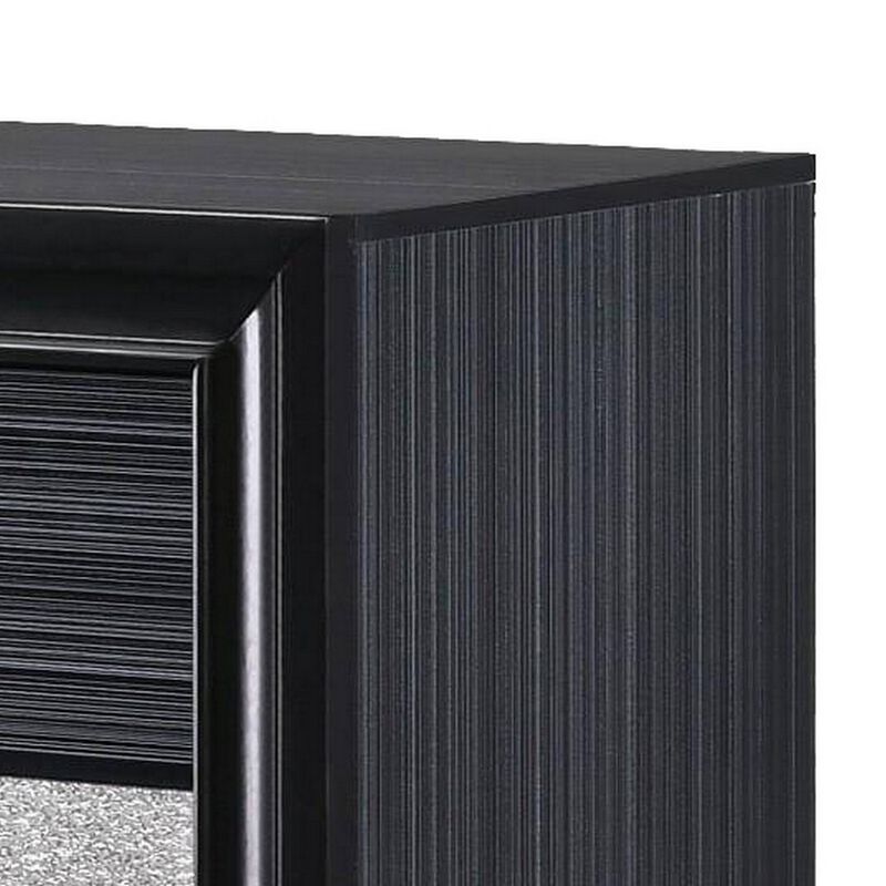 Two Tone Wooden Nightstand With Three Drawers, Black And Silver-Benzara
