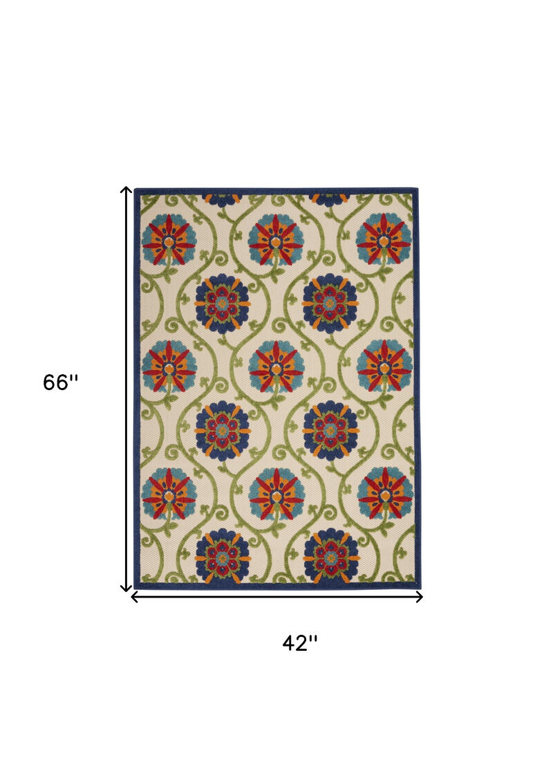 HomeRoots 4' X 6' Navy Blue Beige Green Blue And Red Floral Indoor Outdoor Area Rug image number 6