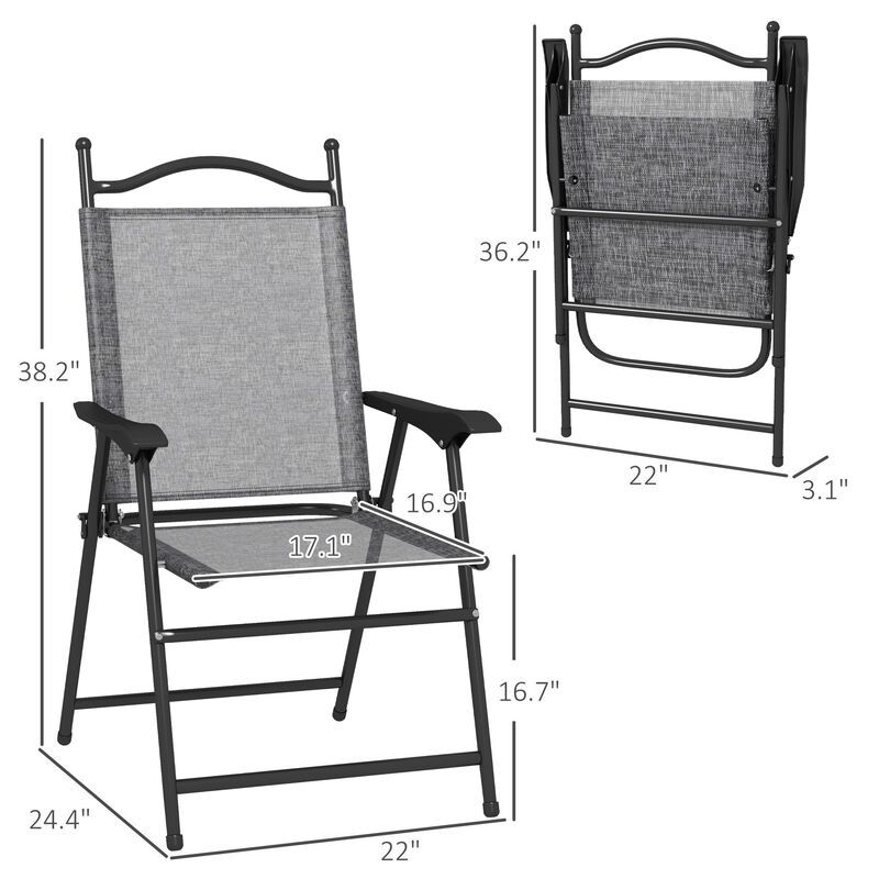 Outsunny Folding Patio Chairs, Set of 4 Sports Chairs for Adults, Camping Chairs with Armrests, Breathable Mesh Fabric Seat for Lawn, Gray