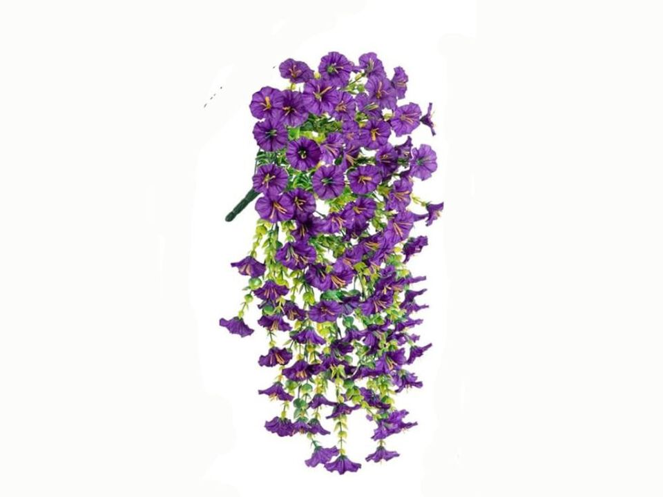 4 Piece Purple Artificial Hanging Morning Glory Flowers UV Resistant Outdoor