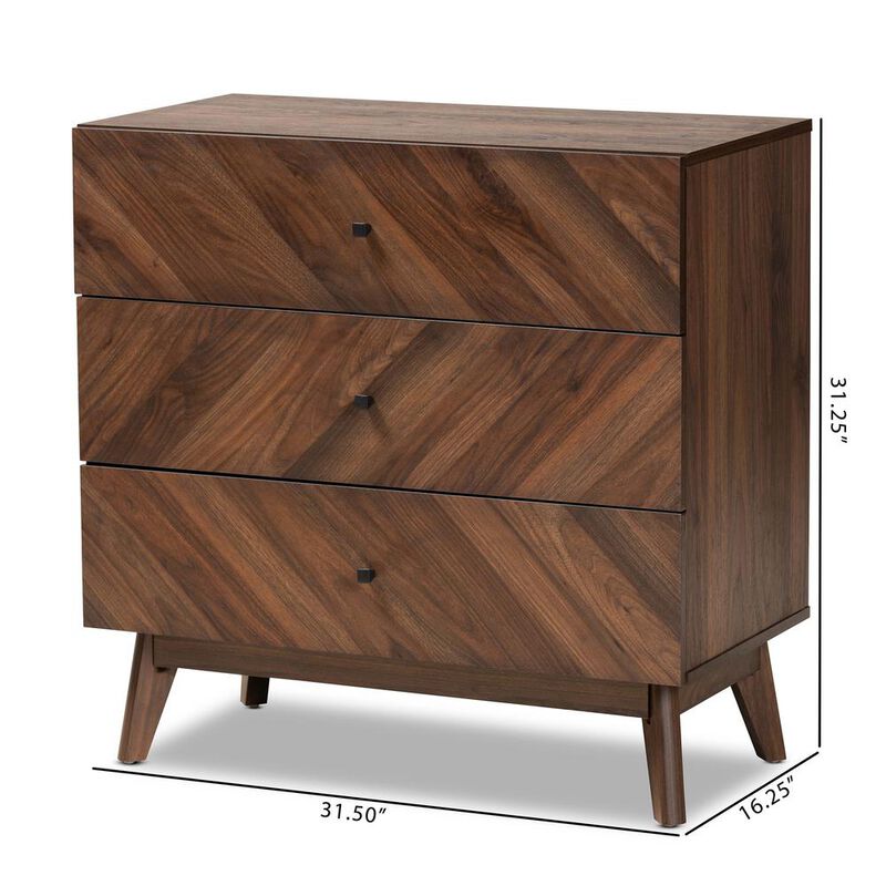 Baxton Studio Hartman Mid-Century Modern Walnut Brown Finished Wood 3-Drawer Storage Chest